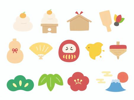 お正月・正月イラストセット  お正月,正月,年賀状,１月,手描き,富士山,日の出,だるま,元旦,元日のイラスト素材