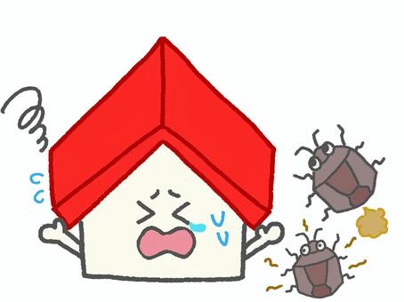 茶色いカメムシに困る家 カメムシ,おうち,家,被害,トラブル,害虫,困る,シンプル,かわいい,キャラクターのイラスト素材