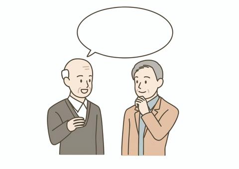 会話する男性たちと吹き出しのフレーム 中年,高齢者,シニア,ミドル,人物,セット,男性,おじいさん,フレーム,吹き出しのイラスト素材