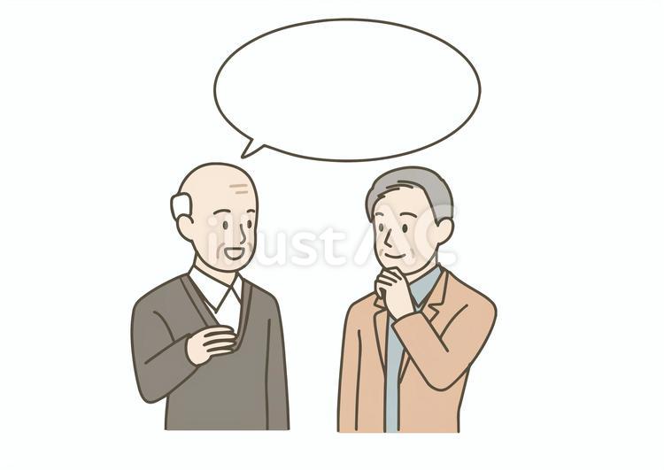 会話する男性たちと吹き出しのフレーム 中年,高齢者,シニアのイラスト素材