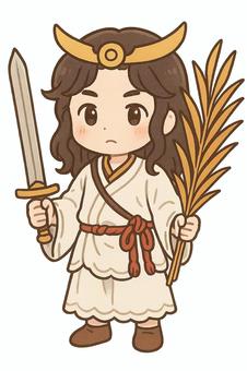 剣と枝を持つ神様