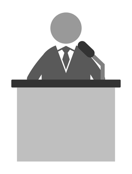 演説する人 会見,演説,人物,マイク,スピーチ,演説台,テーブル,話す,報道,スーツのイラスト素材