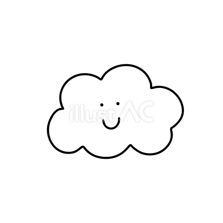 ゆるい雲(モノクロ) 雲,線画,手描き風のイラスト素材