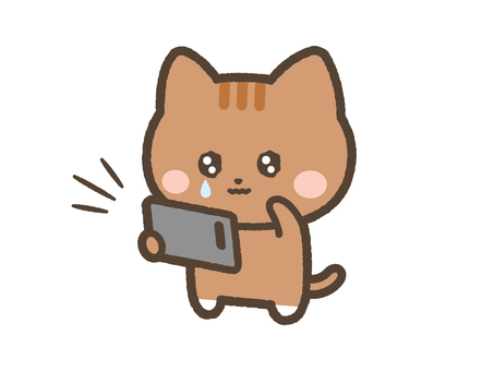 スマホ動画を見て泣くねこ（茶トラ） ねこ,スマホ,動画のイラスト素材