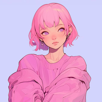 woman with pink hair and clothes, , JPG