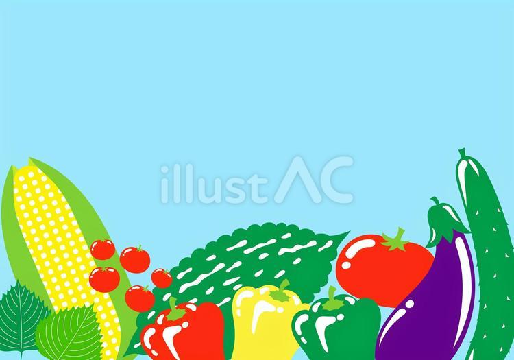 夏野菜のフレーム②（青） 野菜,夏,果実のイラスト素材