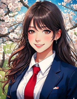 桜の木の前で