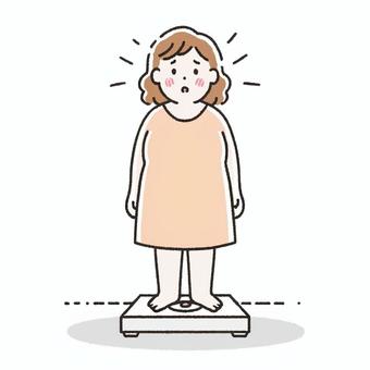 体重計に乗る驚いた女性