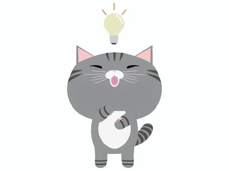 ひらめく_猫 ひらめく,猫,さばとら,動物,かわいい,電球,分かった,なるほどのイラスト素材