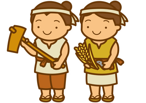 弥生人-4c 弥生人,弥生時代,弥生,古代人,古代,稲作,稲,石,鍬,はちまきのイラスト素材