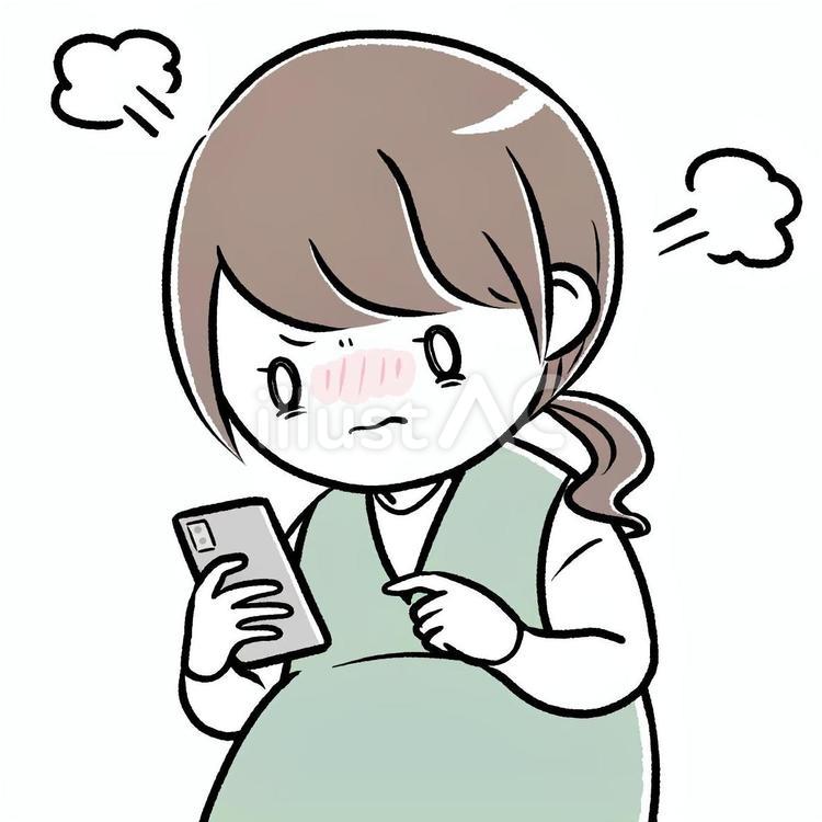 スマホを見る妊婦さん（怒り・イライラ） 女性,妊婦,母のイラスト素材