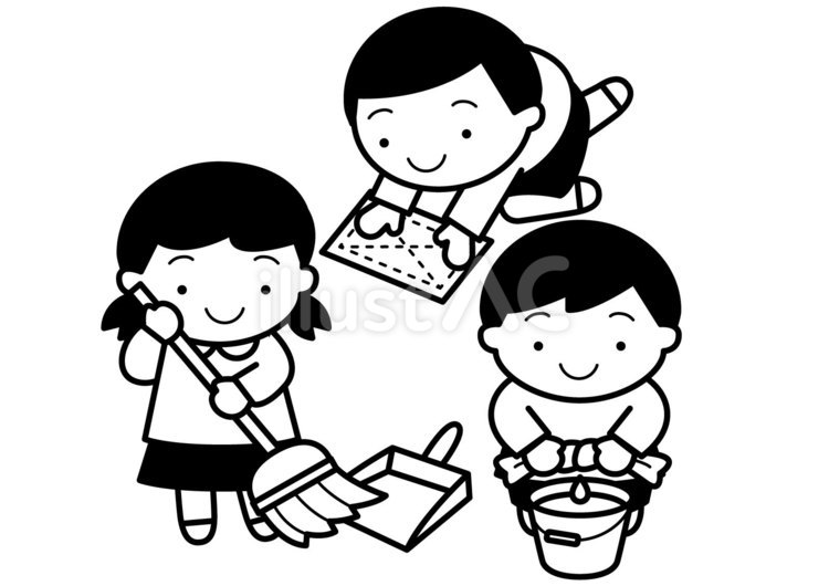 小学校掃除-1c 掃除,小学校,掃き掃除のイラスト素材