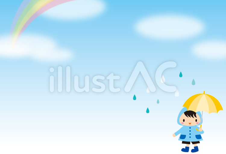 男の子 梅雨,雨,空のイラスト素材