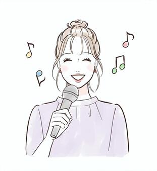 楽しそうにカラオケを歌う女性 人物,女性,カラオケ,歌う,きれい,リラックス,笑顔,微笑む,おしゃれ,可愛いのイラスト素材