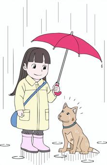 小さな女神 雨,少女,女性,犬,傘,愛情,親切,思いやり,長靴,レインコートのイラスト素材