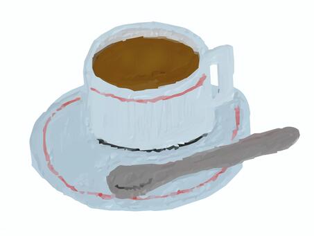 油彩風のホットコーヒー コーヒー,ホットコーヒー,珈琲,カフェ,喫茶店,スプーン,ドリンク,油絵風,油彩風,手書き風のイラスト素材