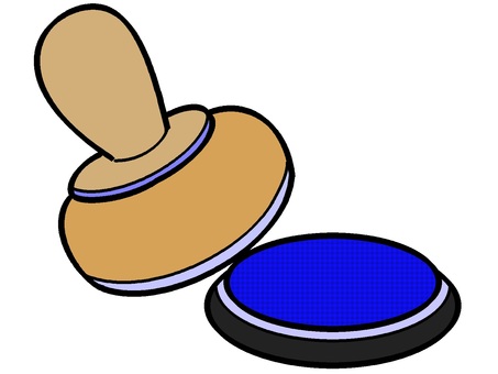 スタンプのセットアイコン『青』 スタンプ,押す,道具,インク,スタンプ台,文具,モチーフ,カラー,セット,挿絵のイラスト素材