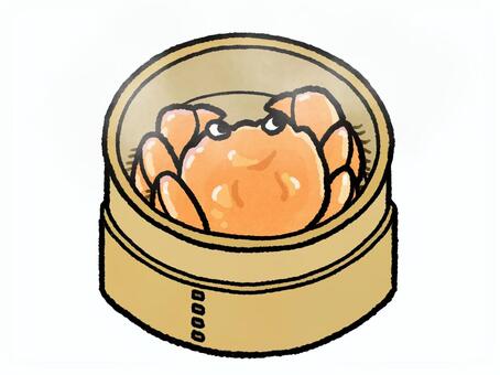 蒸した上海蟹 上海蟹,蒸し蟹,手描き,蒸し器,中華,1匹,蒸篭,蒸す,湯気,料理のイラスト素材