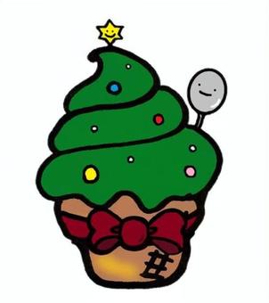 ソフトクリームツリー クリスマス,クリスマスツリー,ソフトクリーム,アイス,かわいい,手描き,グリーン,ほっこり,スプーン,星のイラスト素材