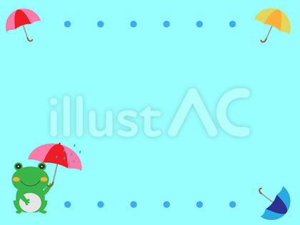雨の日に傘をさしているカエル背景フレーム