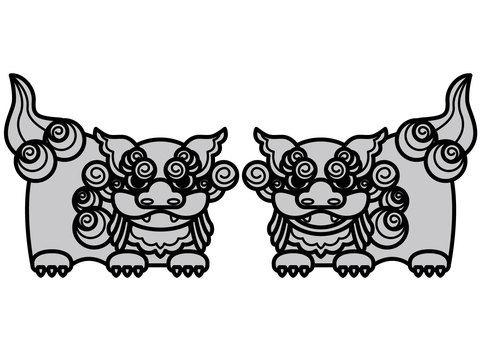 シーサー-2c シーサー,沖縄,焼き物,像,かわいい,シンプル,モノクロ,グレーのイラスト素材