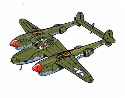 飛行機（P-38ライトニング） 飛行機,p-38,ライトニング,ロッキード,陸軍戦闘機,双発戦闘機,ヨーロッパ戦線,大平洋戦線,第二次世界大戦のイラスト素材