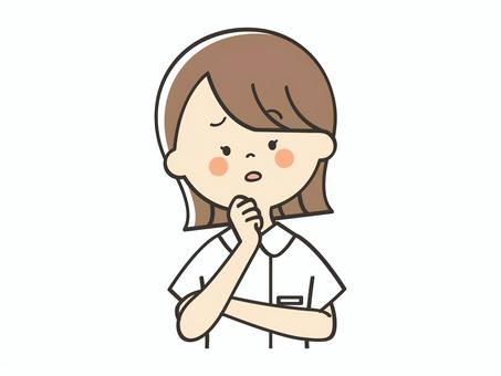 悩む女性看護師 看護師,困る,不安,悩む,考える,看護士,看護婦,ナース,薬剤師,歯科医師のイラスト素材