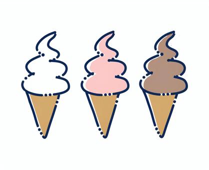 ソフトクリーム三種類 ソフトクリーム,アイス,アイスクリーム,コーン,かわいい,ポップ,パステル,バニラ,ストロベリー,チョコレートのイラスト素材