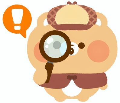 探偵のくま（発見） 探偵,くま,捜査,虫眼鏡,証拠,仕事,職業,発見,びっくりマーク,吹き出しのイラスト素材