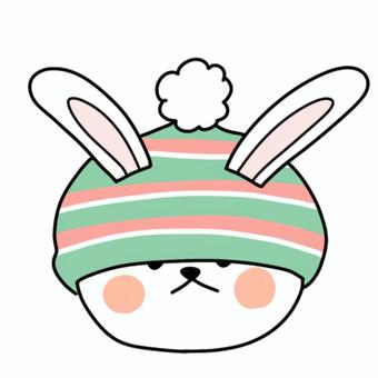 ニット帽を深く被るうさぎ ニット帽を深く被るうさぎ ニット帽,編み物,手編み,毛糸,ボーダー,しましま,縞模様,冬,雪,うさぎのイラスト素材