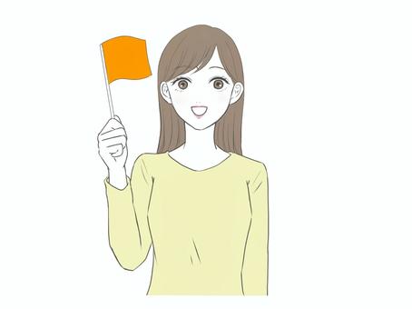 オレンジ色の旗を持つ女性 オレンジ色の旗を持つ女性 女性,応援,旗,観戦,スポーツ,行事,地域,イベント,エール,黄色のイラスト素材