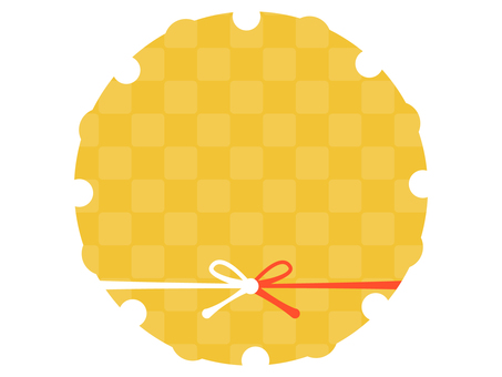 年賀状や祝いに使える和柄と水引の枠3　黄 年賀状,祝い,お正月,フレーム,枠,水引,蝶結び,謹賀新年,市松模様,和柄のイラスト素材