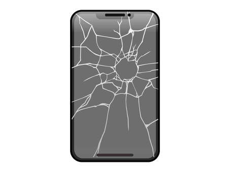 画面のひび割れたスマホ 故障,スマホ,穴,ひび割れ,亀裂,破壊,ベクター,透過のイラスト素材