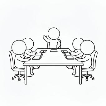会議する棒人間 棒人間,人,シルエット,人間,会議,打合せ,ミーティング,話し合い,発表,プレゼンのイラスト素材
