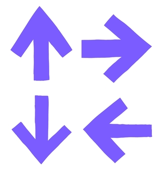 紫色のカクカク矢印セット 矢印,こっち,こちら,あちら,あっち,ここ,案内,表記,上,下のイラスト素材
