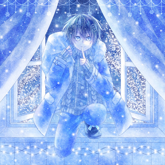 男の子 人物,男の子,キャラクター,水彩,青,水色,クリスマス,冬,夜,キラキラのイラスト素材