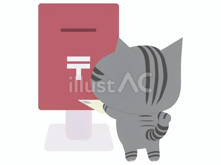 ポストに投函するさばとら猫 ポスト,猫,さばとらのイラスト素材