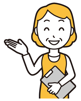  エプロンおばちゃん(黄)-065-バスト バインダー,おばちゃん,エプロン,お母さん,ママ,中年,おばさん,主婦,人物,かわいいのイラスト素材