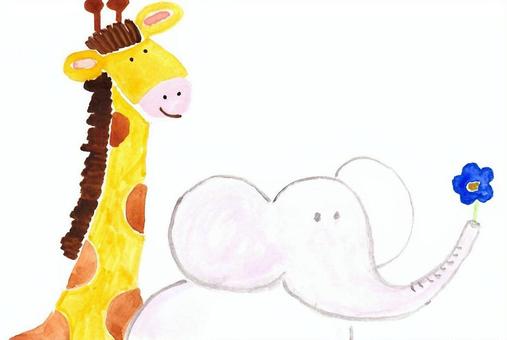動物 キリン,ゾウ,動物,かわいい,生きもののイラスト素材