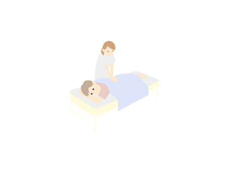 男性患者に施術する女性整体師のミニマル 男性患者,施術,女性整体師,整体師,整体,マッサージ,カラー,ミニマルのイラスト素材
