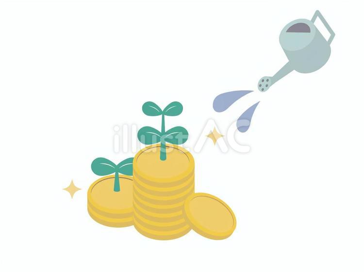 コインから出た芽に水やりをする お金,コイン,資金のイラスト素材