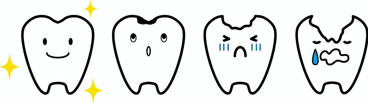 歯の状態4種類セット 歯,むし歯,歯科検診,むし歯ゼロ,キャラクター,アイコン,きれいな歯,歯磨き,歯科,シンプルのイラスト素材