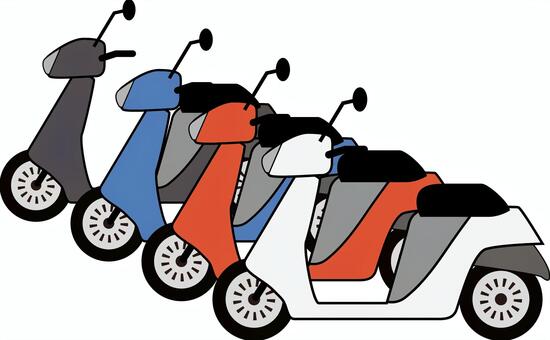 原付駐輪 原付,バイク,スクーター,乗り物,移動,手軽,並ぶ,駐輪のイラスト素材