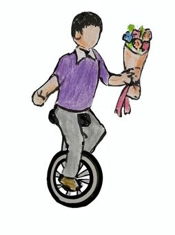 一輪車 一輪車 一輪車,乗物,自転車,子供,あそぶ,練習,花束,プレゼントのイラスト素材