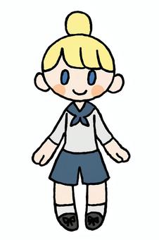 マリンルック少女2 マリンルック,女の子,お団子,青,立ち絵のイラスト素材