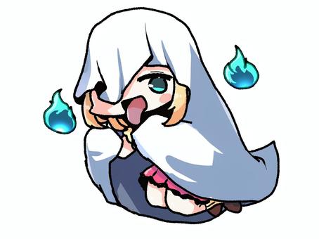 お化けな女の子 女の子,キャラクター,お化け,キャラ,sdキャラ,ちびキャラ,デフォルメ,かわいい,おばけ,仮装のイラスト素材