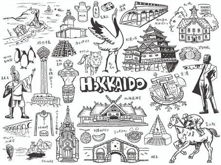 北海道 観光名所文化のイラスト 北海道,日本,キタキツネ,釧路湿原,観光,旅行,馬,ペンギン,北海道神宮,余市の夫婦岩のイラスト素材