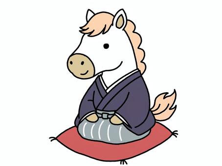 白馬の挨拶 馬,かわいい,午年,正座,挨拶,線画,縁起物,正月,新年,年賀状のイラスト素材