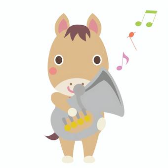 ロータリーチューバを吹く午年の馬 午,馬,チューバ,テューバ,午年,金管楽器,音楽,楽器,演奏,音符のイラスト素材