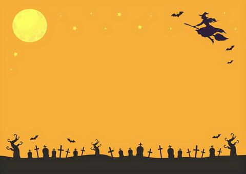 魔女と月のハロウィンの背景01 ハロウィン,背景,秋,10月,魔女,シルエット,こうもり,halloween,手描き,お墓のイラスト素材